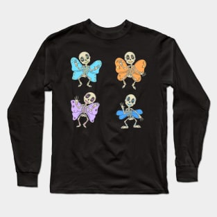 Colorful butterfly Skeleton Day of the Dead Candy Skeleton Long Sleeve T-Shirt